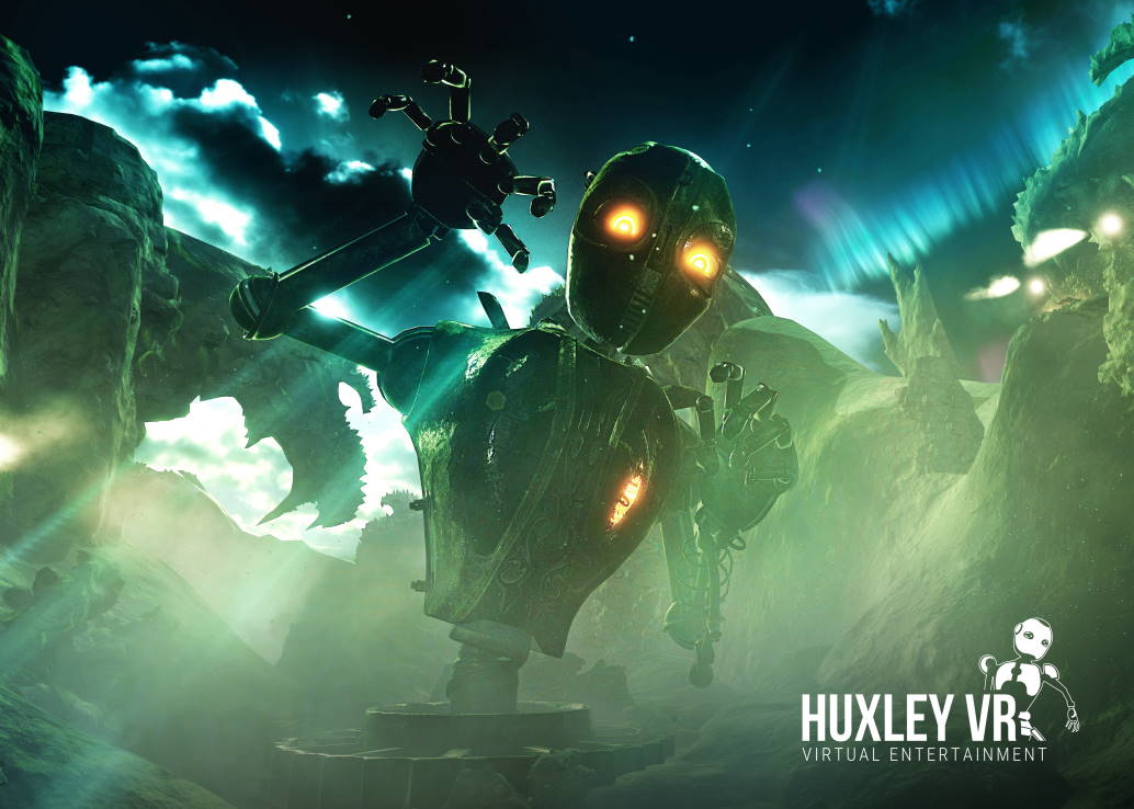 giant robot reaching towards you in a rocky valley